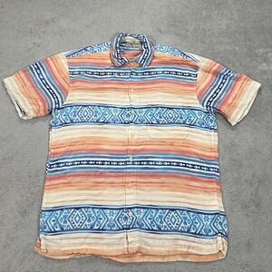 Kenny Flowers Shirt Men Medium Button Up Short Sleeve Rayon Beach Hawaiian Aztec
